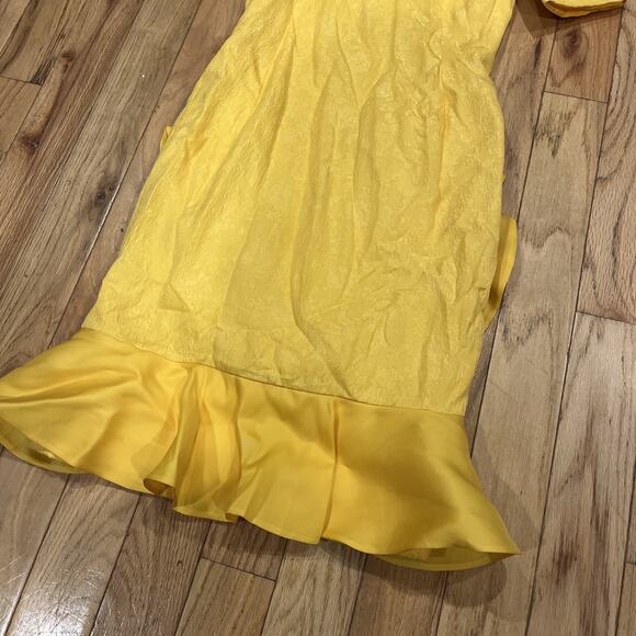 Carolina Herrera Neiman Marcus Yellow 100% Silk Dress Sz 6 Ruffle Hem & Back - Picture 2 of 9